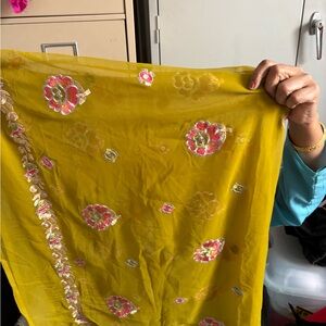 Embroidered Yellow Fabric Dupatta